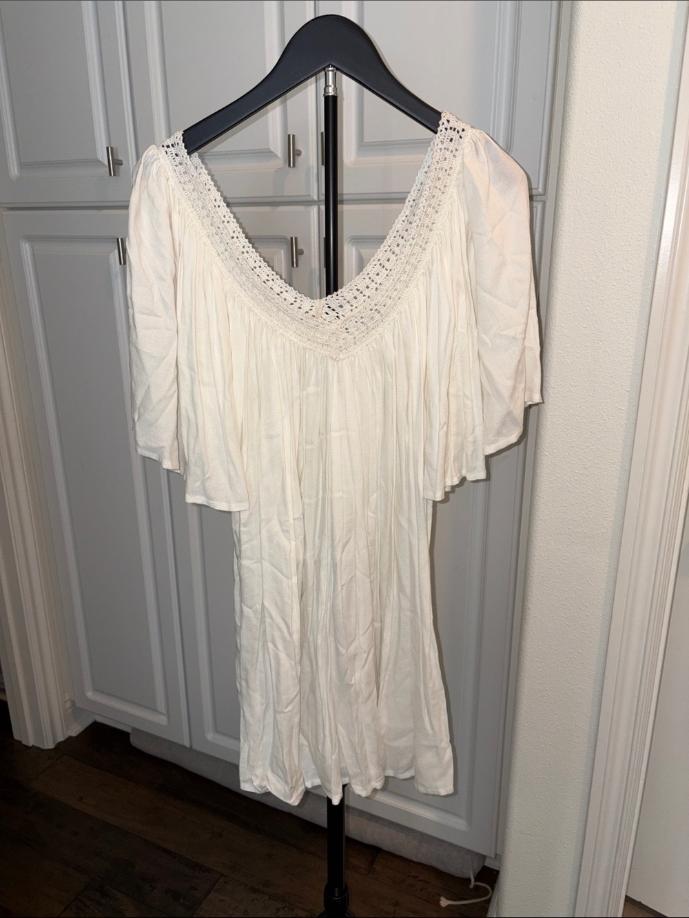 Indah Off-White Crochet V-Neck Boho Tunic